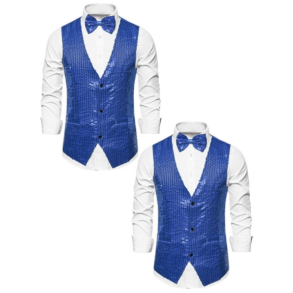 NOMADIC NOOK Men's Sparkly Sequin Sleeveless Dress Suit Vest with Bow Tie 2 Pack