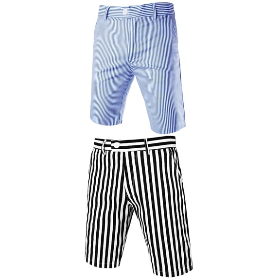 NOMADIC NOOK Men's Stripe Flat Front Seersucker Chino Walk Shorts 2 Pack