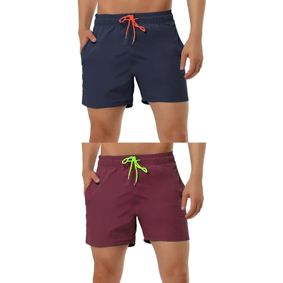 NOMADIC NOOK Men's Summer Beach Solid Bathing Suit Drawstring Waist Swim Shorts 2 Pack