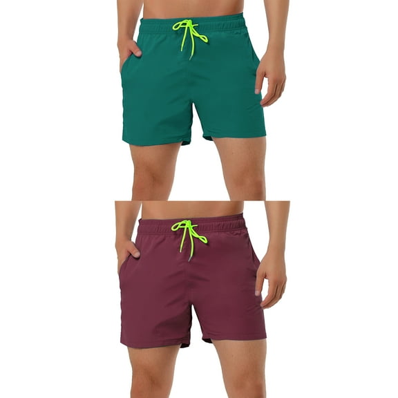 NOMADIC NOOK Men's Summer Beach Solid Bathing Suit Drawstring Waist Swim Shorts 2 Pack