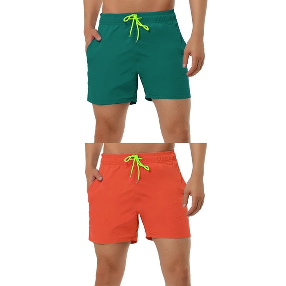 NOMADIC NOOK Men's Summer Beach Solid Color Drawstring Waist Swimsuit Board Shorts 2 Pack