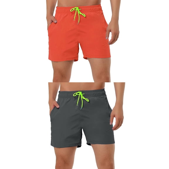 NOMADIC NOOK Men's Summer Beach Solid Color Drawstring Waist Swimsuit Board Shorts 2 Pack