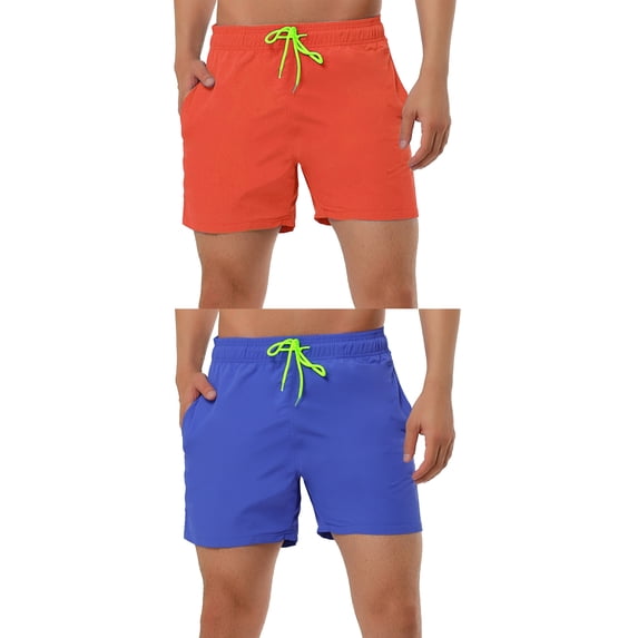 NOMADIC NOOK Men's Summer Beach Solid Color Drawstring Waist Swimsuit Board Shorts 2 Pack