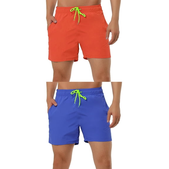 NOMADIC NOOK Men's Summer Beach Solid Color Drawstring Waist Swimsuit Board Shorts 2 Pack