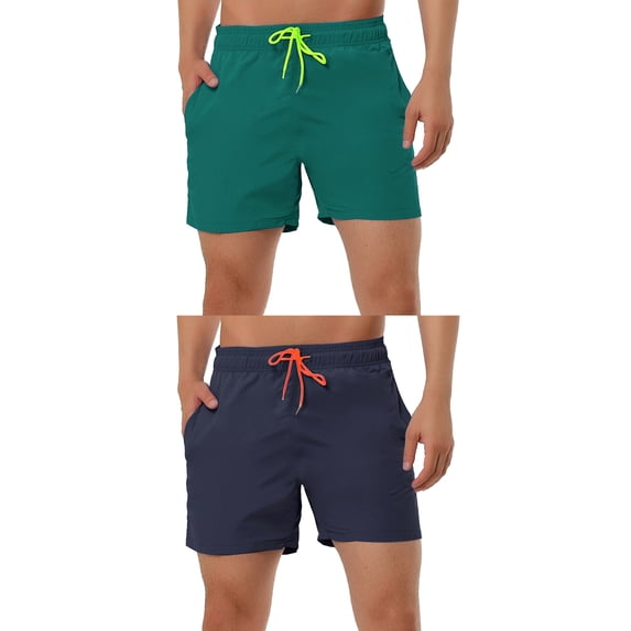 NOMADIC NOOK Men's Summer Beach Solid Color Mesh Lining Drawstring Waist Swim Shorts 2 Pack