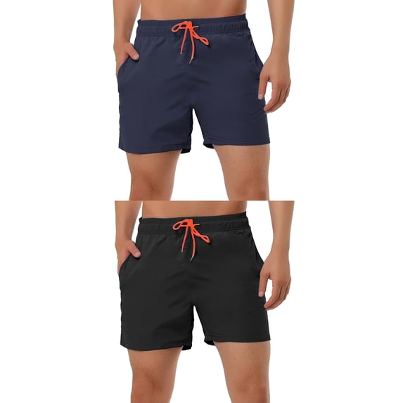 NOMADIC NOOK Men's Summer Beach Solid Color Mesh Lining Drawstring Waist Swim Shorts 2 Pack