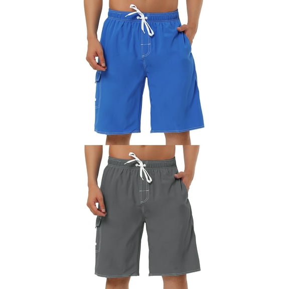 NOMADIC NOOK Men's Summer Beach Swimming Drawstring Waist Surfing Board Shorts 2 Pack