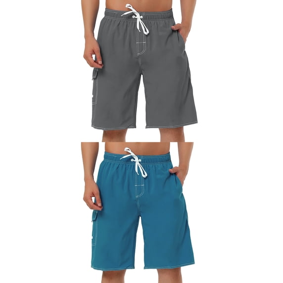 NOMADIC NOOK Men's Summer Beach Swimming Drawstring Waist Surfing Board Shorts 2 Pack