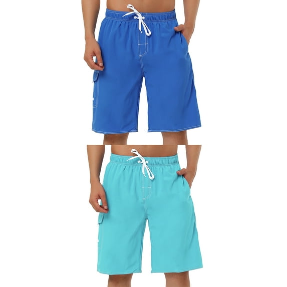 NOMADIC NOOK Men's Summer Beach Swimming Drawstring Waist Surfing Board Shorts 2 Pack