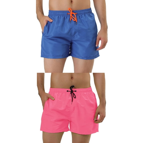 NOMADIC NOOK Men's Summer Cool Drawstring Waist Solid Swimsuit Board Shorts 2 Pack
