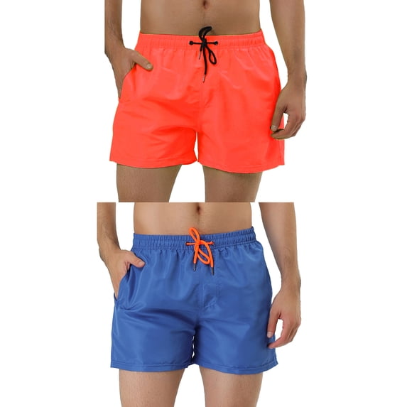 NOMADIC NOOK Men's Summer Cool Drawstring Waist Solid Swimsuit Board Shorts 2 Pack