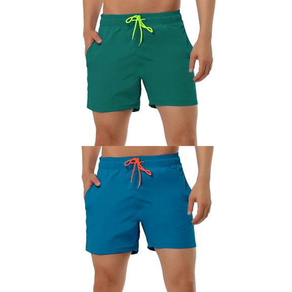 NOMADIC NOOK Men's Summer Cool Solid Color Drawstring Waist Beach Swimming Trunks 2 Pack