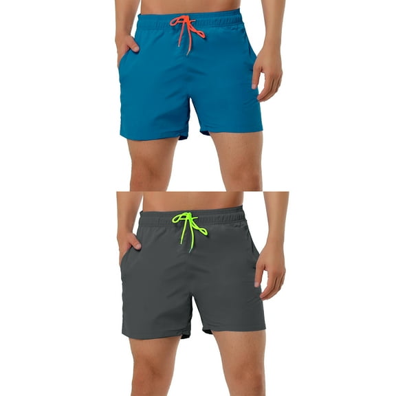 NOMADIC NOOK Men's Summer Cool Solid Color Drawstring Waist Beach Swimming Trunks 2 Pack
