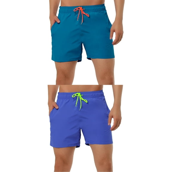 NOMADIC NOOK Men's Summer Cool Solid Color Drawstring Waist Beach Swimming Trunks 2 Pack