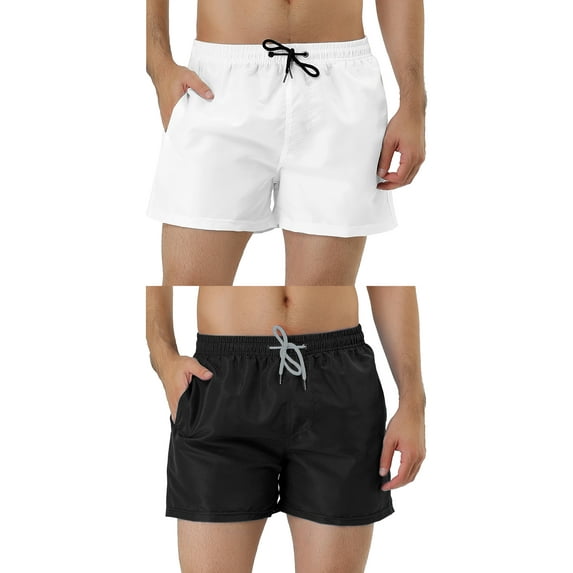 NOMADIC NOOK Men's Summer Elastic Waist Mesh Lining Solid Color Swimsuit Board Shorts 2 Pack
