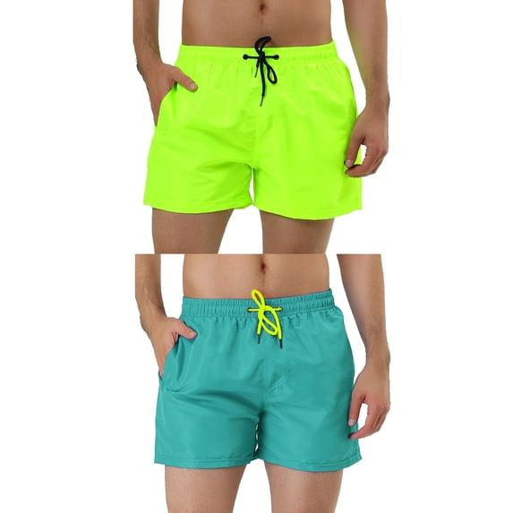 NOMADIC NOOK Men's Summer Elastic Waist Mesh Lining Solid Color Swimsuit Board Shorts 2 Pack