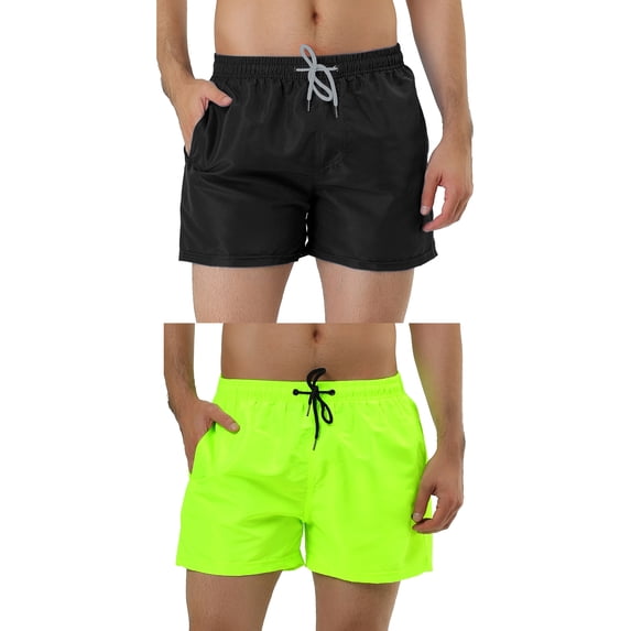 NOMADIC NOOK Men's Summer Elastic Waist Mesh Lining Solid Color Swimsuit Board Shorts 2 Pack