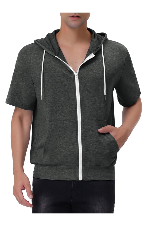 Men's Summer Lightweight Zip Up Short Sleeves Hooded Sweatshirt 2 Pack