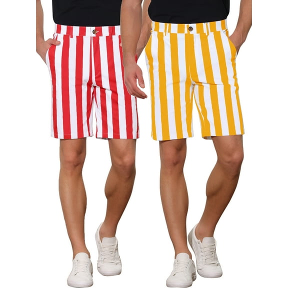 NOMADIC NOOK Men's Summer Regular Fit Flat Front Chino Striped Dress Shorts 2 Packs