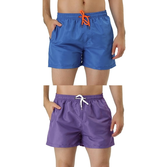 NOMADIC NOOK Men's Summer Solid Color Drawstring Waist Mesh Lining Bathing Swim Trunks 2 Pack