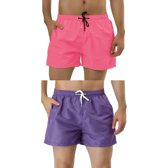 NOMADIC NOOK Men's Summer Solid Color Drawstring Waist Mesh Lining Bathing Swim Trunks 2 Pack