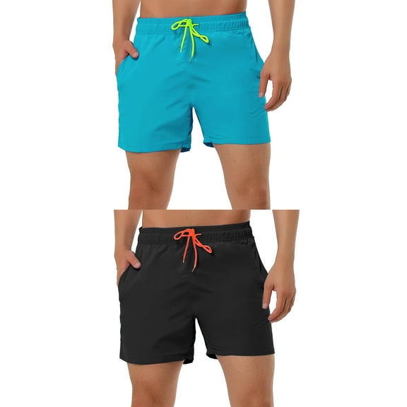NOMADIC NOOK Men's Summer Solid Color Lightweight Elastic Waist Beach Swimming Trunks 2 Pack