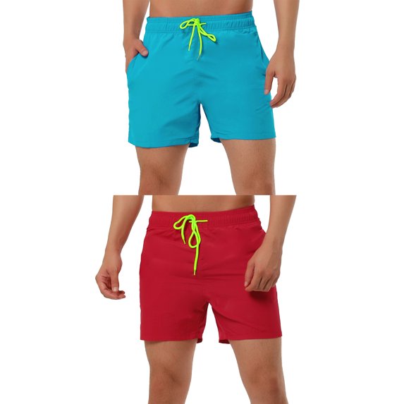 NOMADIC NOOK Men's Summer Solid Color Lightweight Elastic Waist Beach Swimming Trunks 2 Pack