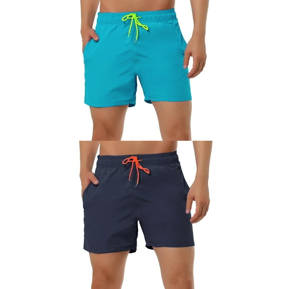 NOMADIC NOOK Men's Summer Solid Color Lightweight Elastic Waist Beach Swimming Trunks 2 Pack