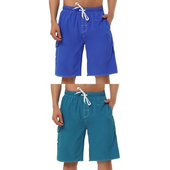 NOMADIC NOOK Men's Summer Solid Drawstring Elastic Waist Swim Beach Board Shorts 2 Pack