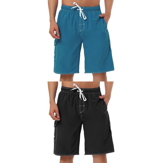 NOMADIC NOOK Men's Summer Solid Drawstring Elastic Waist Swim Beach Board Shorts 2 Pack