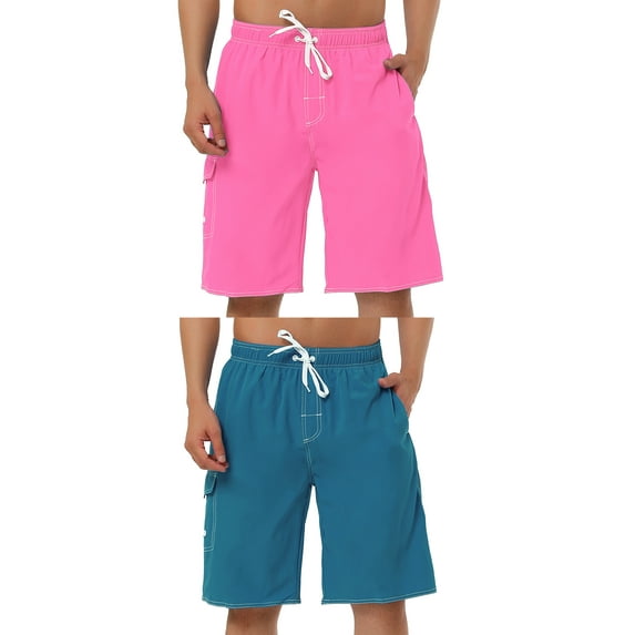 NOMADIC NOOK Men's Summer Solid Drawstring Elastic Waist Swim Beach Board Shorts 2 Pack