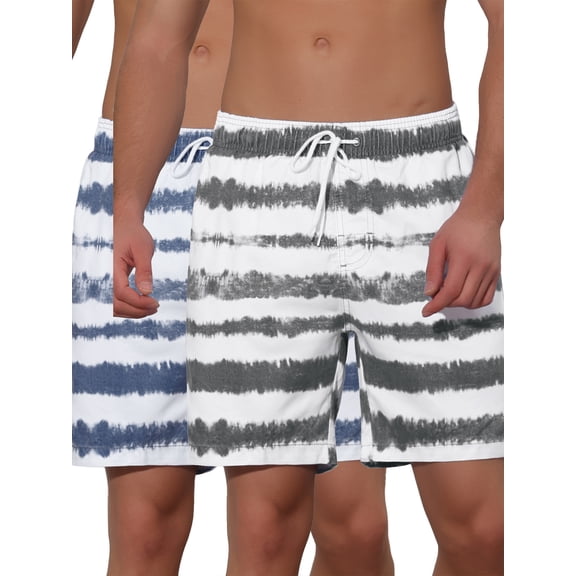 NOMADIC NOOK Men's Tie-dyed Pattern Elastic Waist Summer Swimming Shorts 2 Pack