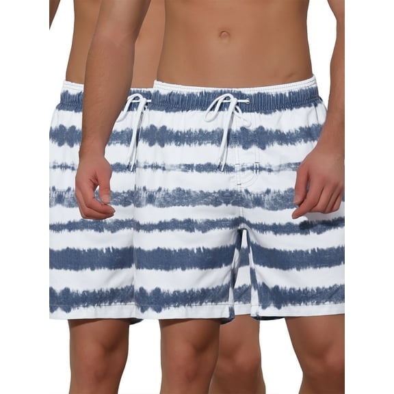 NOMADIC NOOK Men's Tie-dyed Pattern Elastic Waist Summer Swimming Shorts 2 Pack