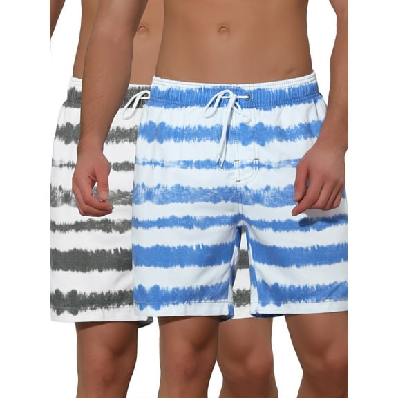 NOMADIC NOOK Men's Tie-dyed Pattern Elastic Waist Summer Swimming Shorts 2 Pack