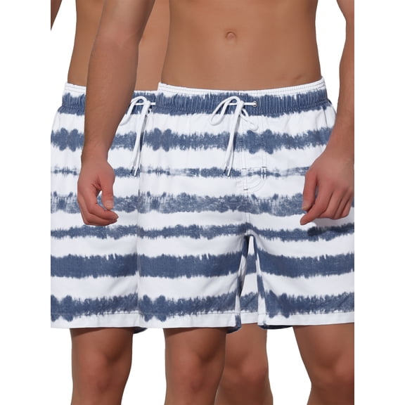 NOMADIC NOOK Men's Tie-dyed Pattern Elastic Waist Summer Swimming Shorts 2 Pack