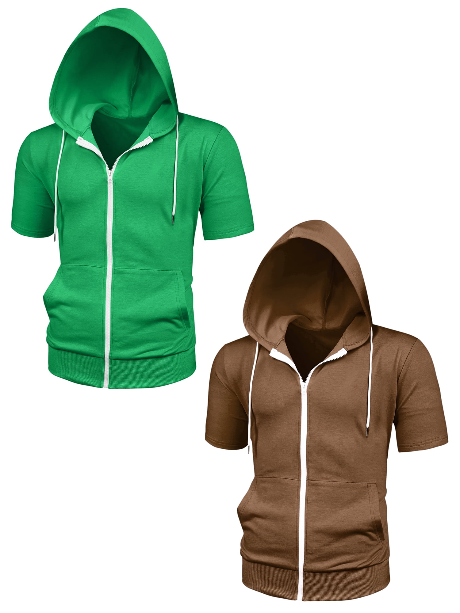 NOMADIC NOOK Men's Zip Up Short Sleeves Solid Sweatshirt with Hood