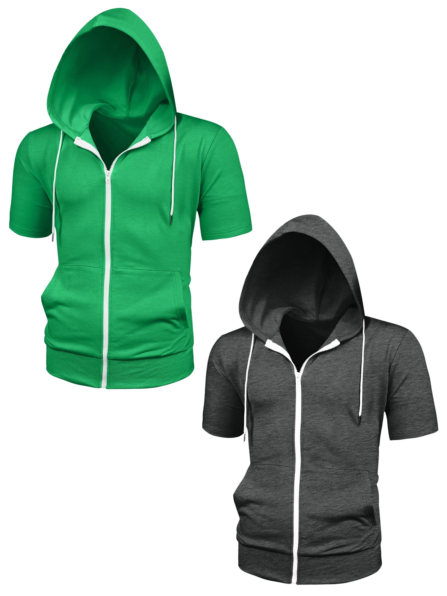 NOMADIC NOOK Men's Zip Up Short Sleeves Solid Sweatshirt with Hood
