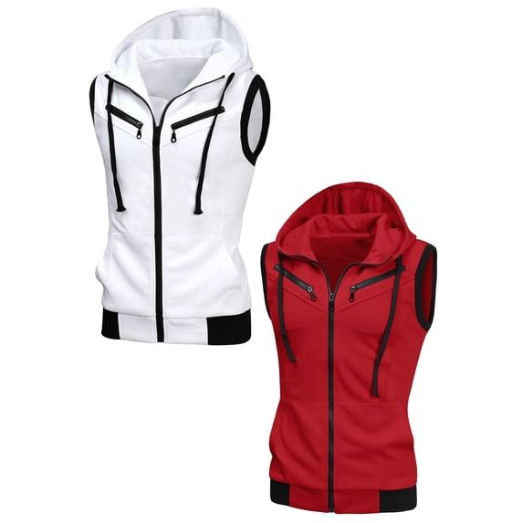 NOMADIC NOOK Men's Zip up Drawstring Hoodie Vest with Pockets 2 Packs