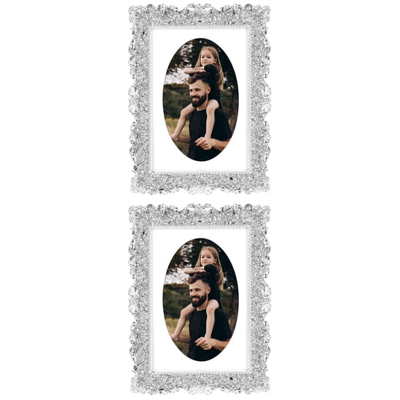 NOMADIC NOOK Modern Plated Picture Frame with Crystal for Wedding, Shiny Photo Frames with Clear Glass Horizontally or Vertically Silver Oval Shape -2Pcs 4x6
