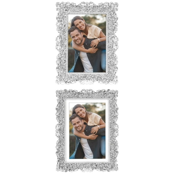 NOMADIC NOOK Modern Plated Picture Frame with Crystal for Wedding, Shiny Photo Frames with Clear Glass Horizontally or Vertically Silver Rectangle 4x6/4.5x6.5