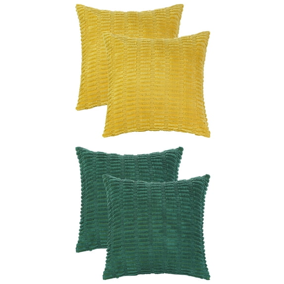 NOMADIC NOOK Pack of 4 Corduroy Throw Pillow Covers Set, Soft Square Cushion Covers Dark Green/Yellow 16" x 16"