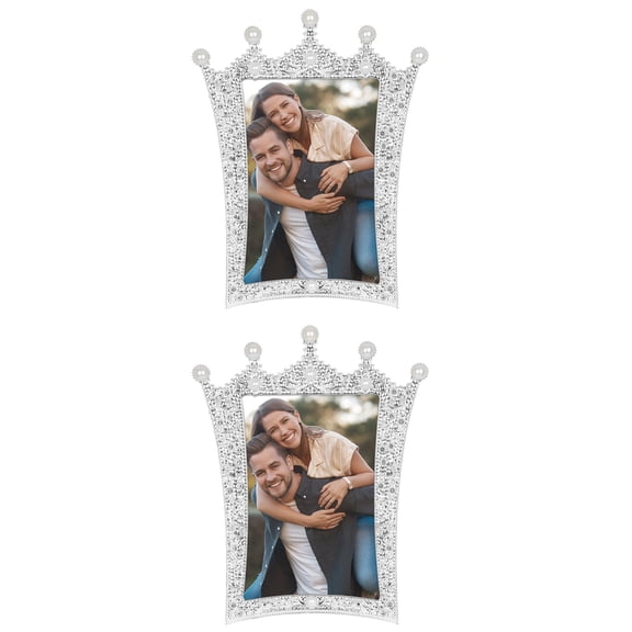 NOMADIC NOOK Pearl Picture Frame with Royal Crystal Decor Resin Photo Frames for Wedding Desktop Decor Silver -2Pcs 3x3