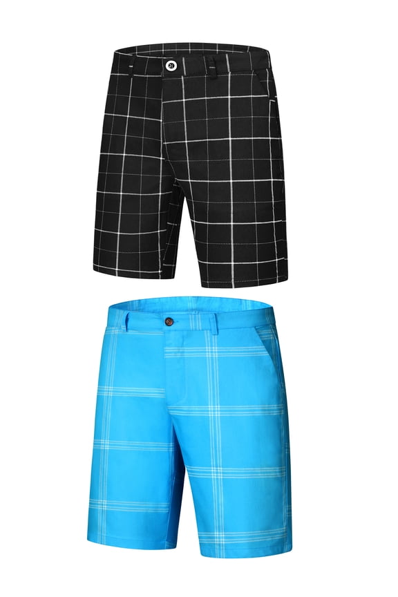 Plaid Shorts for Men's Regular Fit Checked Pattern Summer Shorts 2 Pack