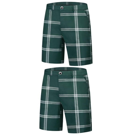 NOMADIC NOOK Plaid Shorts for Men's Regular Fit Flat Front Summer Chino Shorts 2 Pack