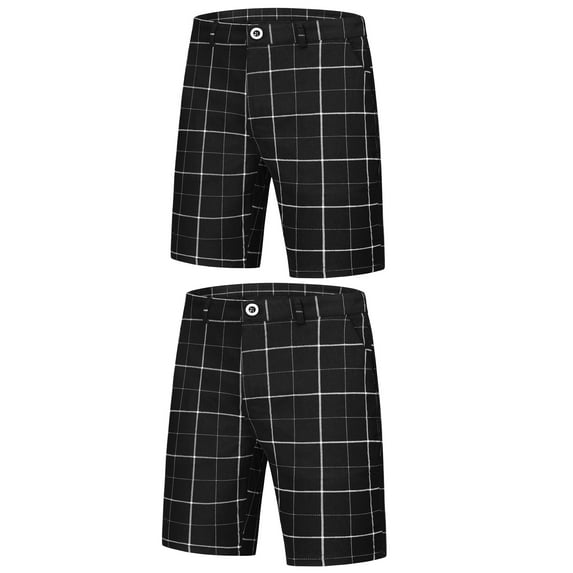 NOMADIC NOOK Plaid Shorts for Men's Regular Fit Flat Front Summer Chino Shorts 2 Pack