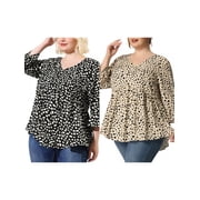 NOMADIC NOOK Plus Size Blouse for Women Babydoll Polka Dots 3/4 Sleeve Peplum Tops