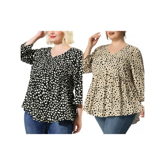 NOMADIC NOOK Plus Size Blouse for Women Babydoll Polka Dots 3/4 Sleeve Peplum Tops