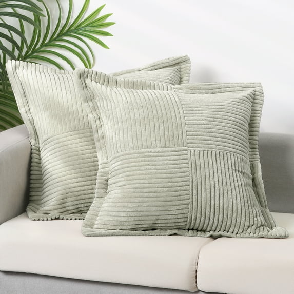 NOMADIC NOOK Set of 4 Corduroy Solid Striped Throw Pillow Covers for Home Decorations Grey/Red 18" x 18"