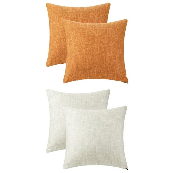 NOMADIC NOOK Set of 4 Linen Throw Pillow Covers for Couch, Sofa, Living Room Orange/Beige 16" x 16"