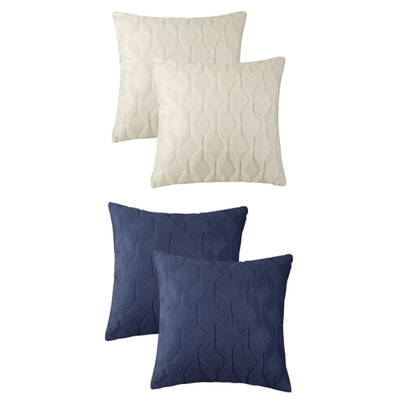 NOMADIC NOOK Set of 4 Short Plush Sofa Throw Pillow Covers Home Decor Dark Blue/Apricot 18" x 18"